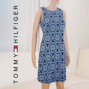 "5/35" Tommy Hilfiger Blue Floral Sleeveless Knee Length Jersey Shift Dress